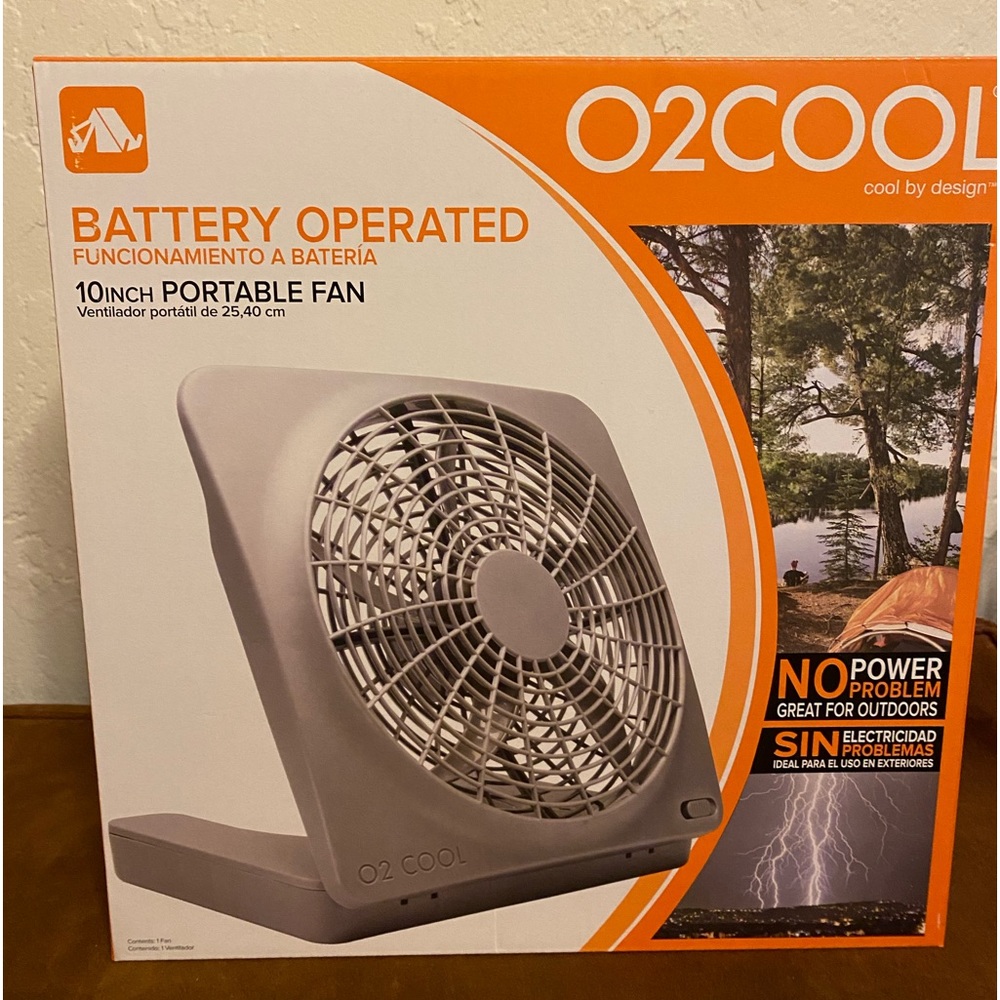 O2 cool 10” battery operated fan in box